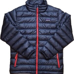 Patagonia Navy Down Puffer Jacket with Red Zipper. Boys Size 12